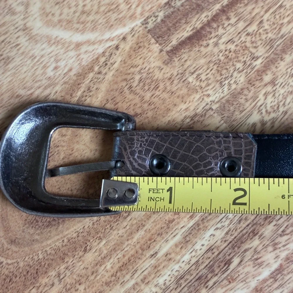 Vintage Western Belt Brown Snakeskin Embossed Silver Buckle Size 8 Cowgirl Boho